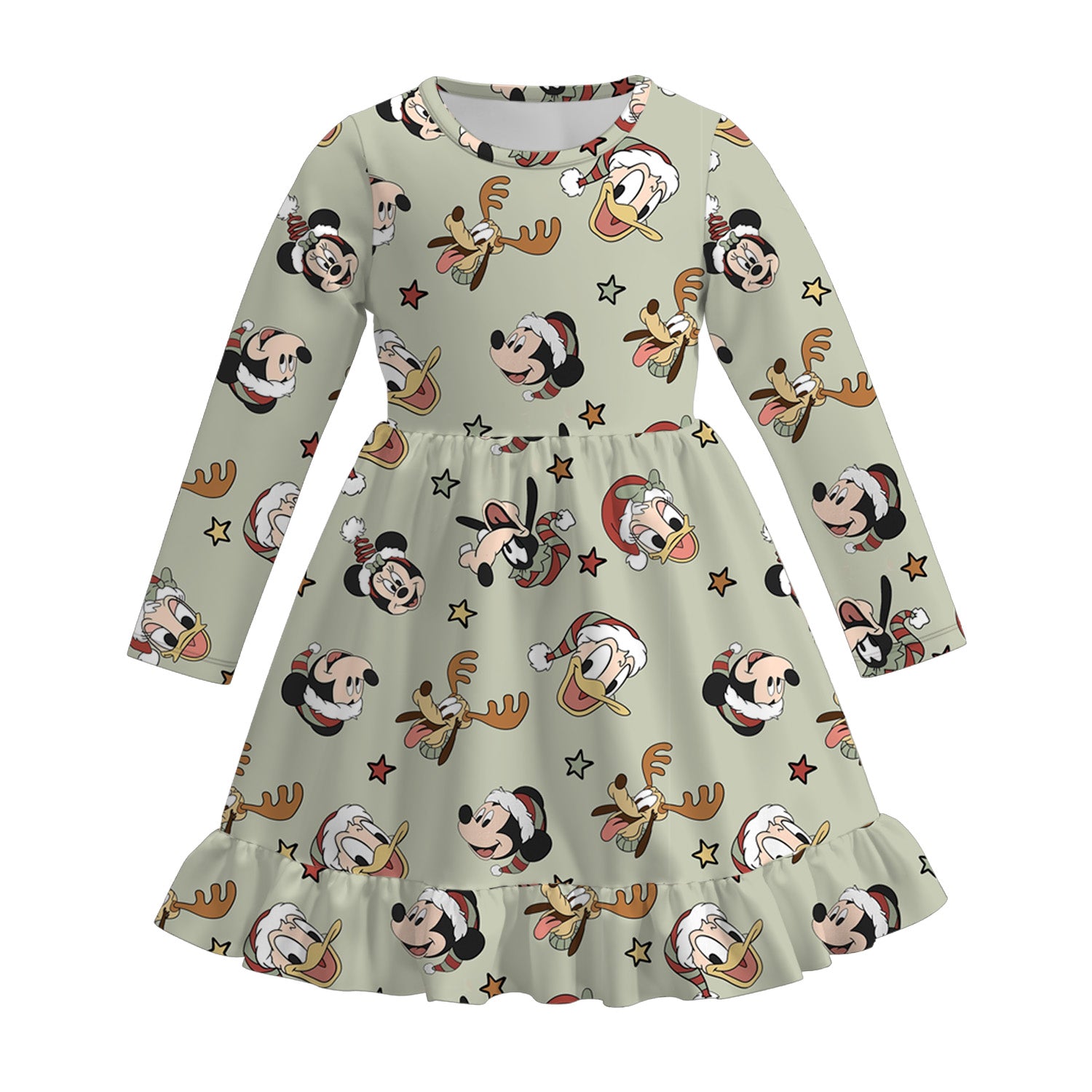 （Pre Order）Girls Christmas Cartoon Print Dress