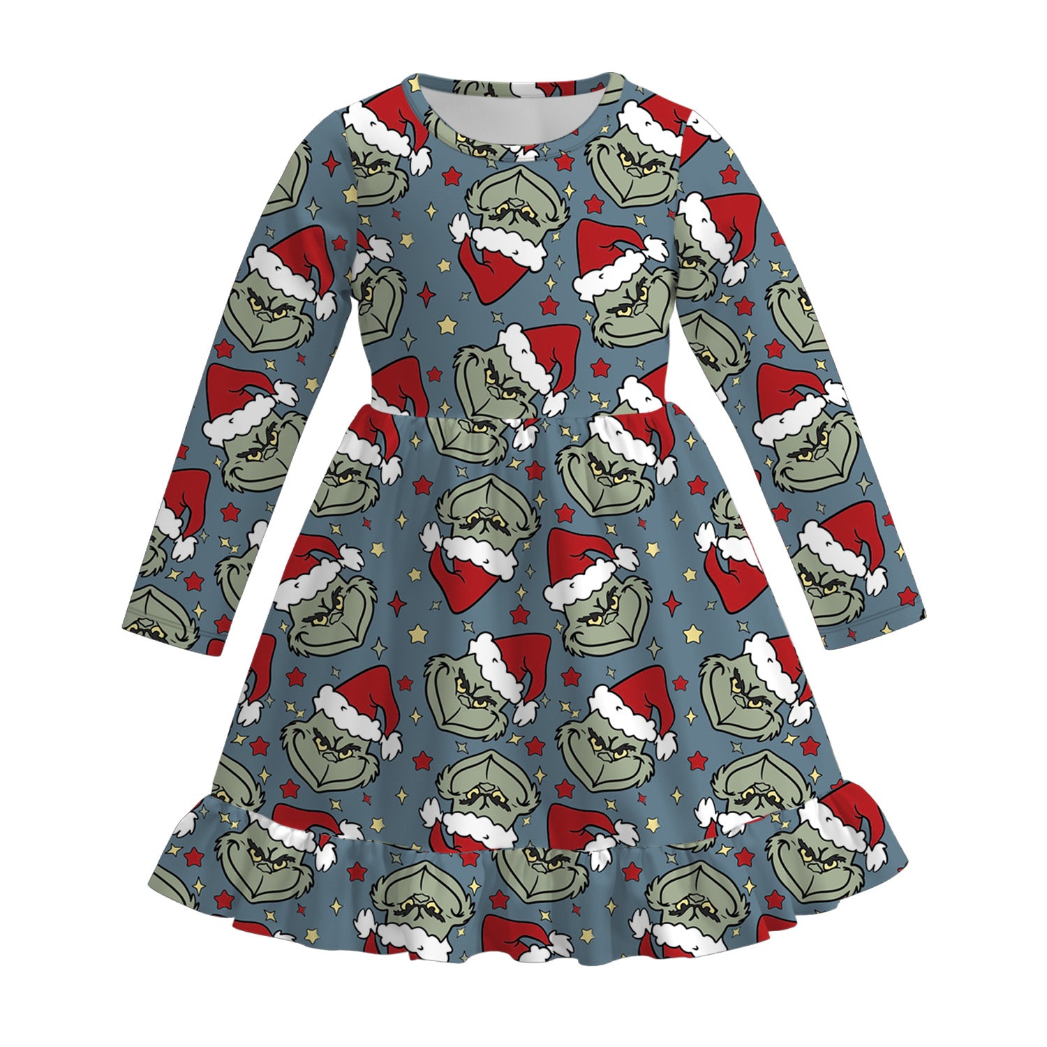 （Pre Order）Girls Christmas Cartoon Print Dress