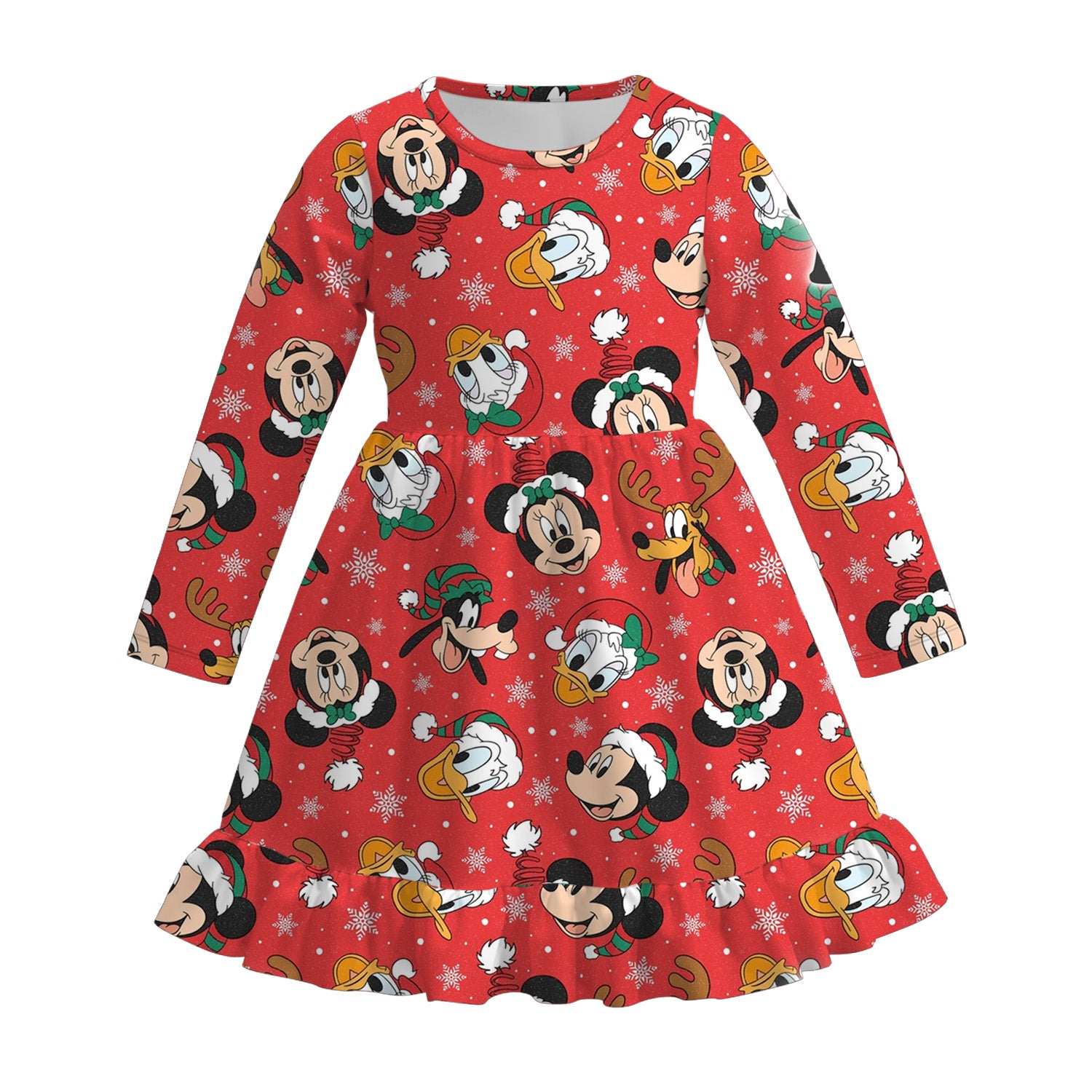 （Pre Order）Girls Christmas Cartoon Print Dress