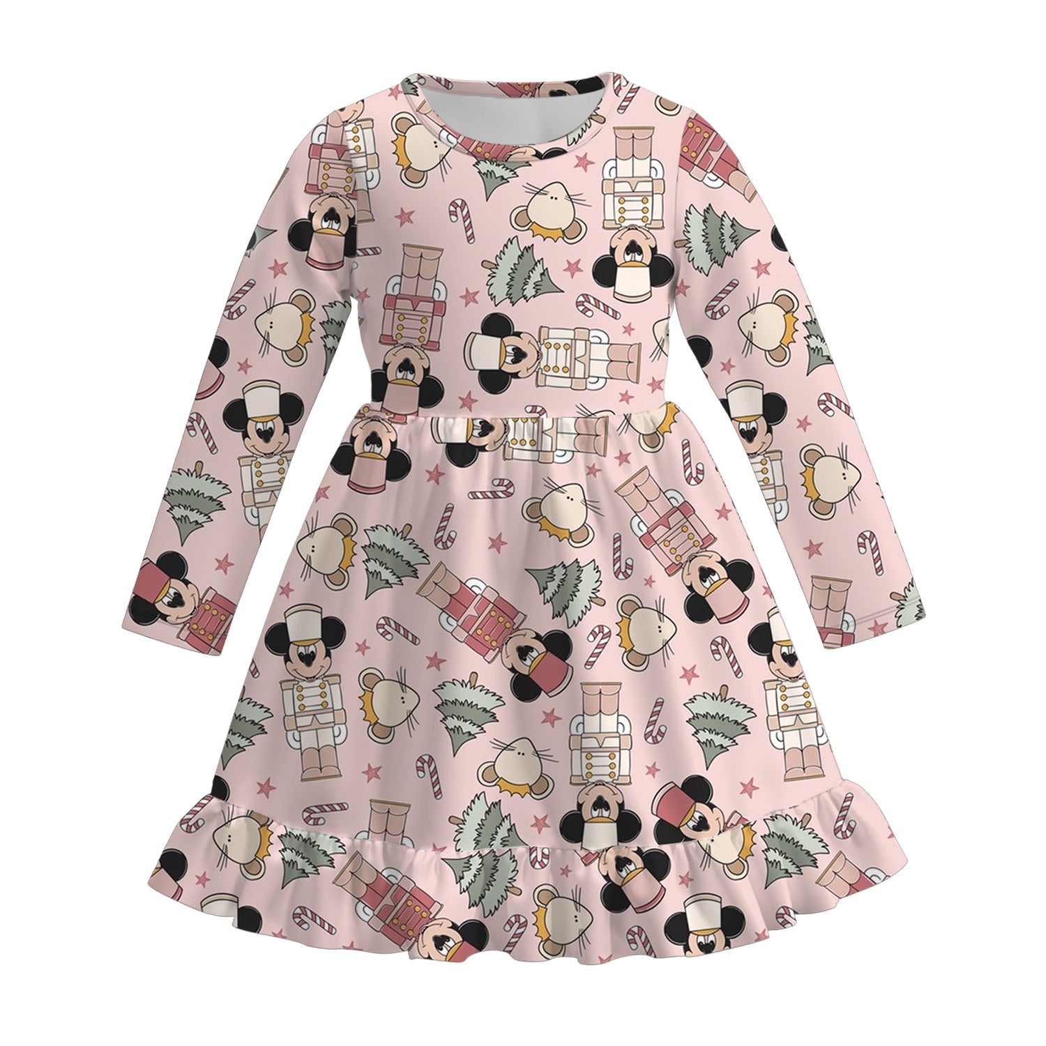 （Pre Order）Girls Christmas Cartoon Print Dress