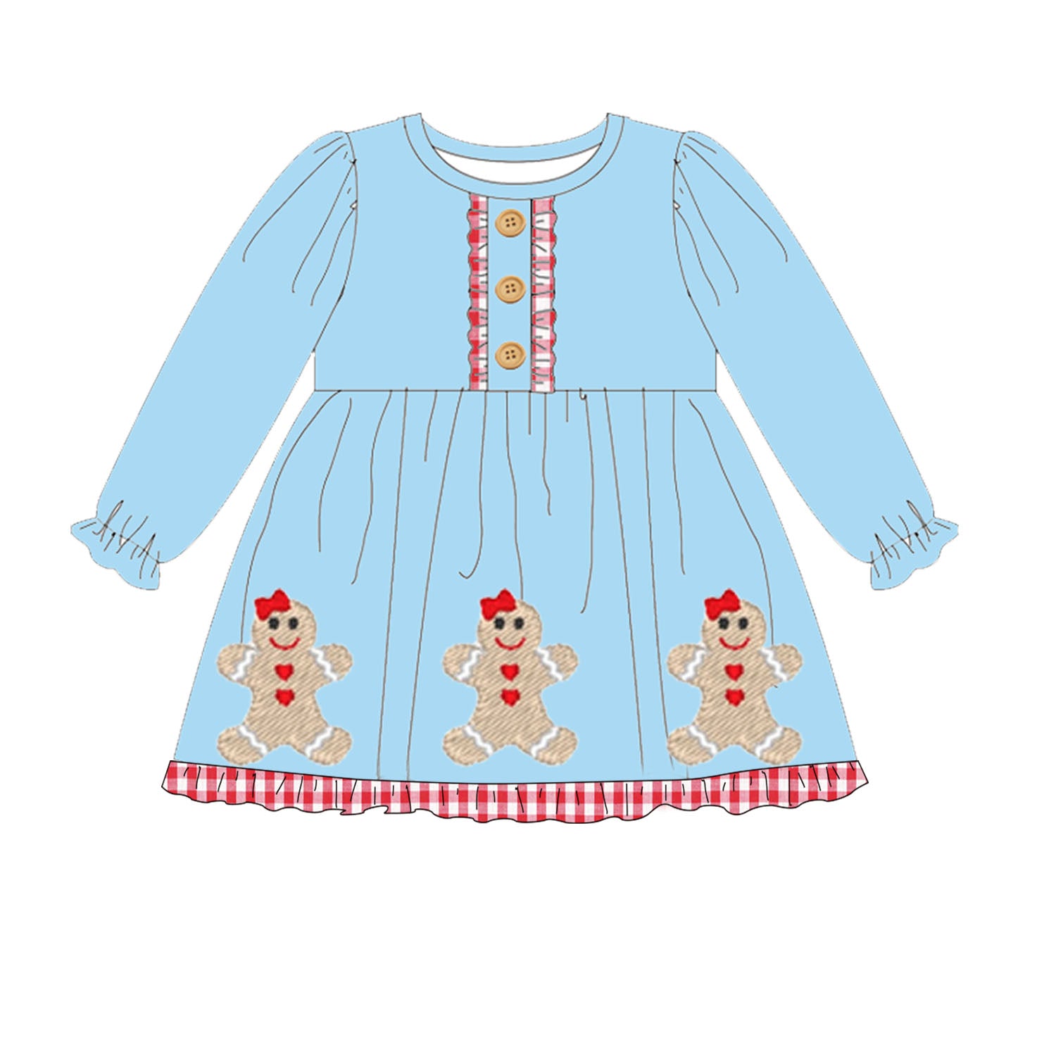 （Pre Order）Girls Christmas Gingerbread Man Cartoon Print Dress