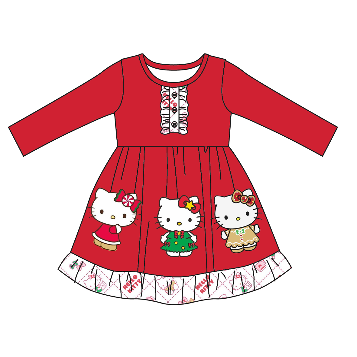 （Pre Order）Girls Christmas Cartoon Print Dress