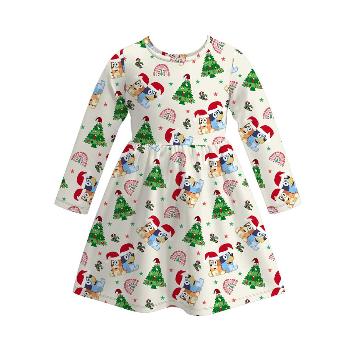 （Pre Order）Girls Christmas Cartoon Print Dress