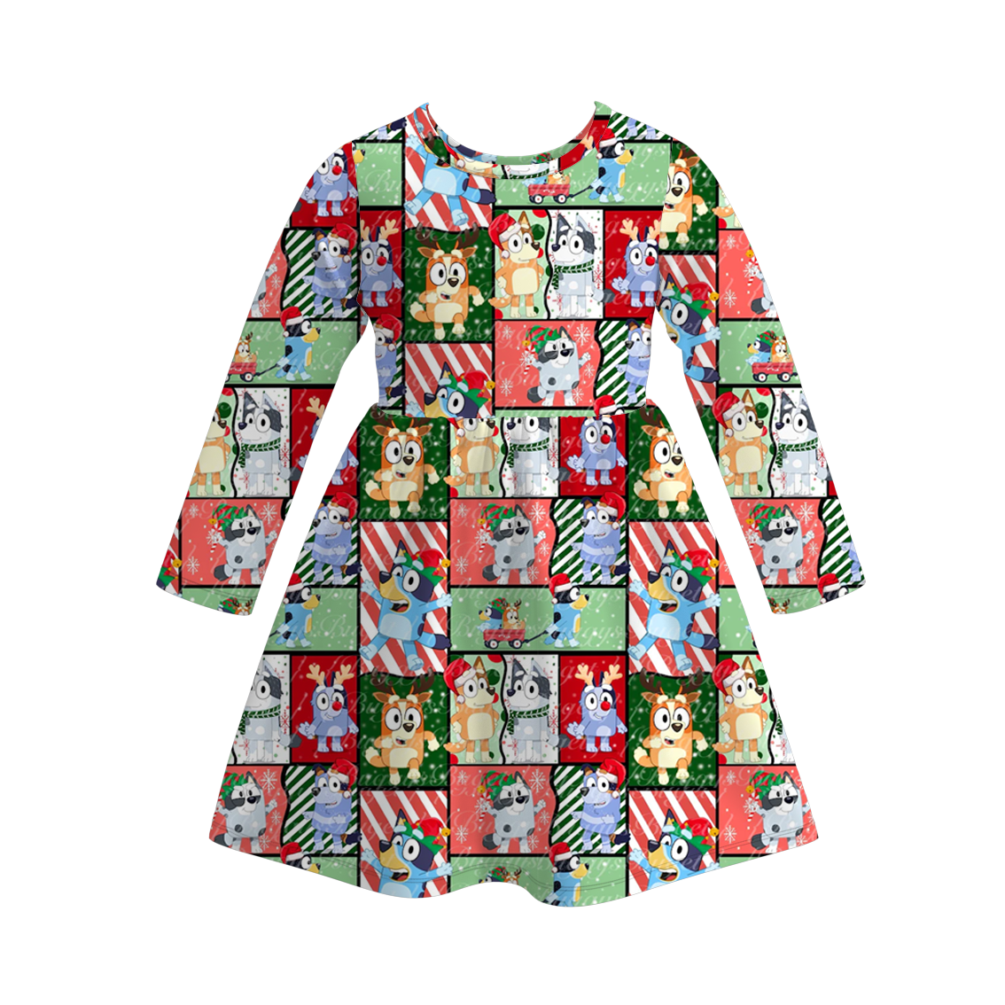 （Pre Order）Girls Christmas Cartoon Print Dress