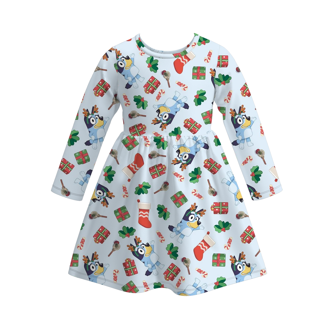 （Pre Order）Girls Christmas Cartoon Print Dress