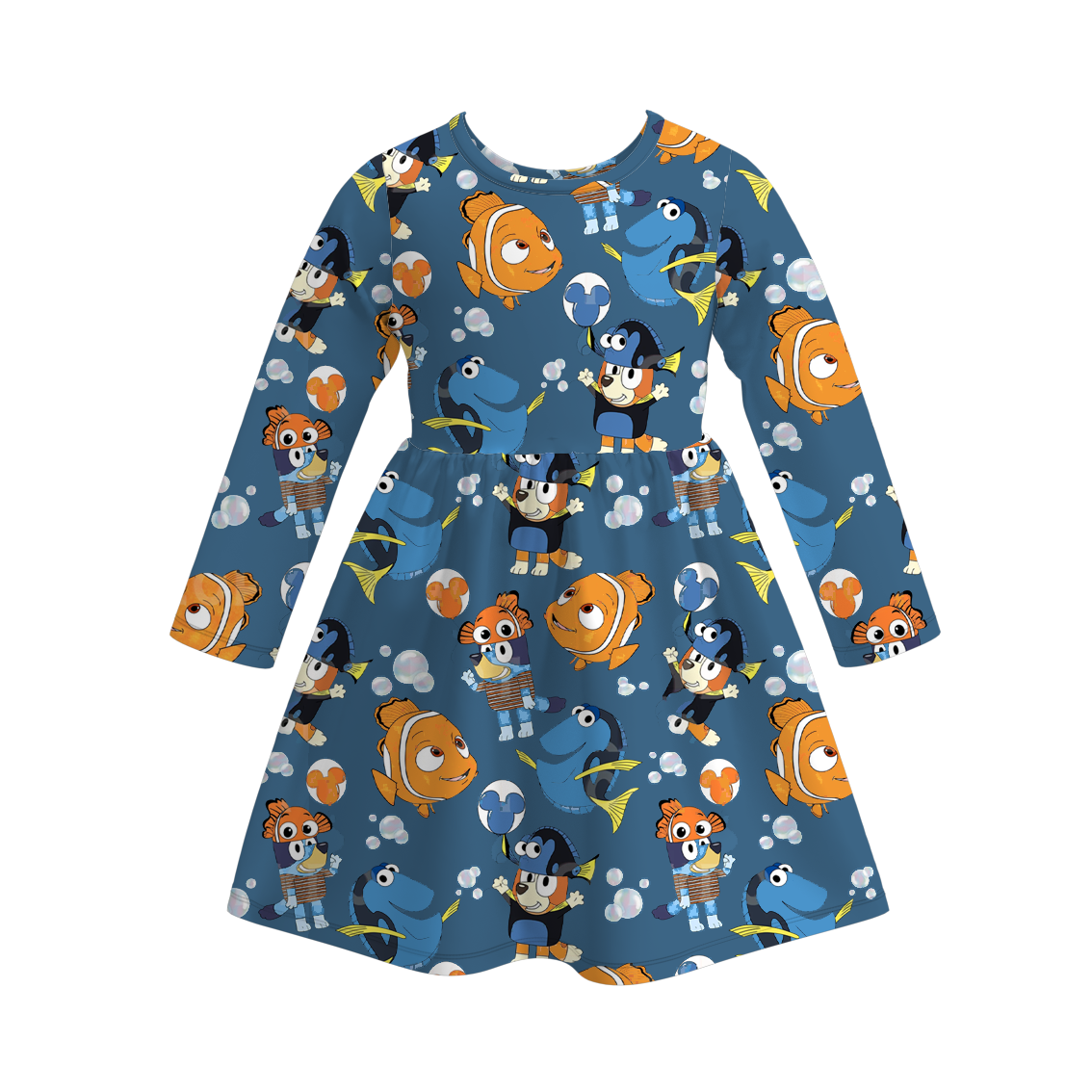 （Pre Order）Girls Christmas Cartoon Print Dress