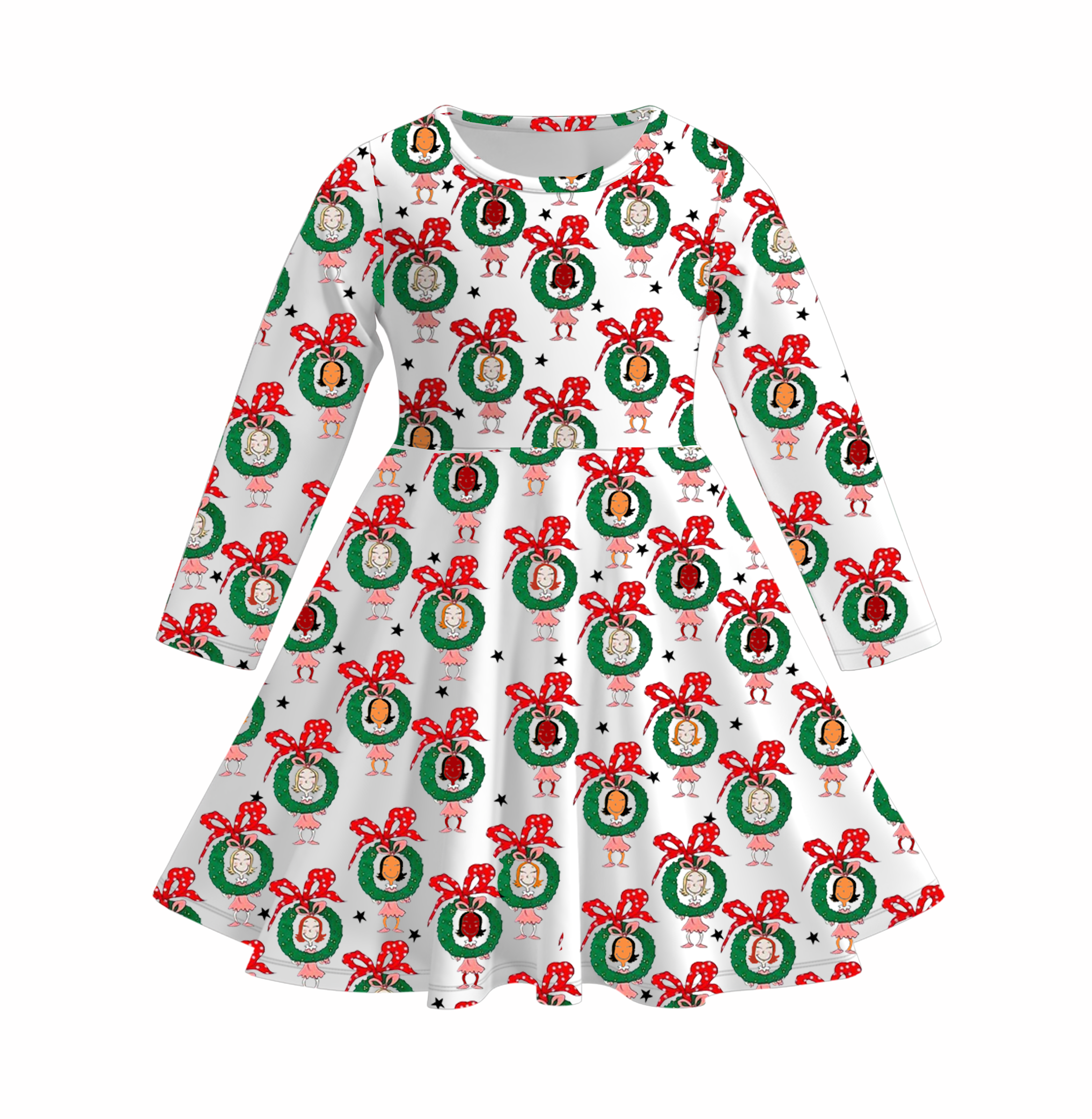 （Pre Order）Girls Christmas Cute Cartoon Print Dress