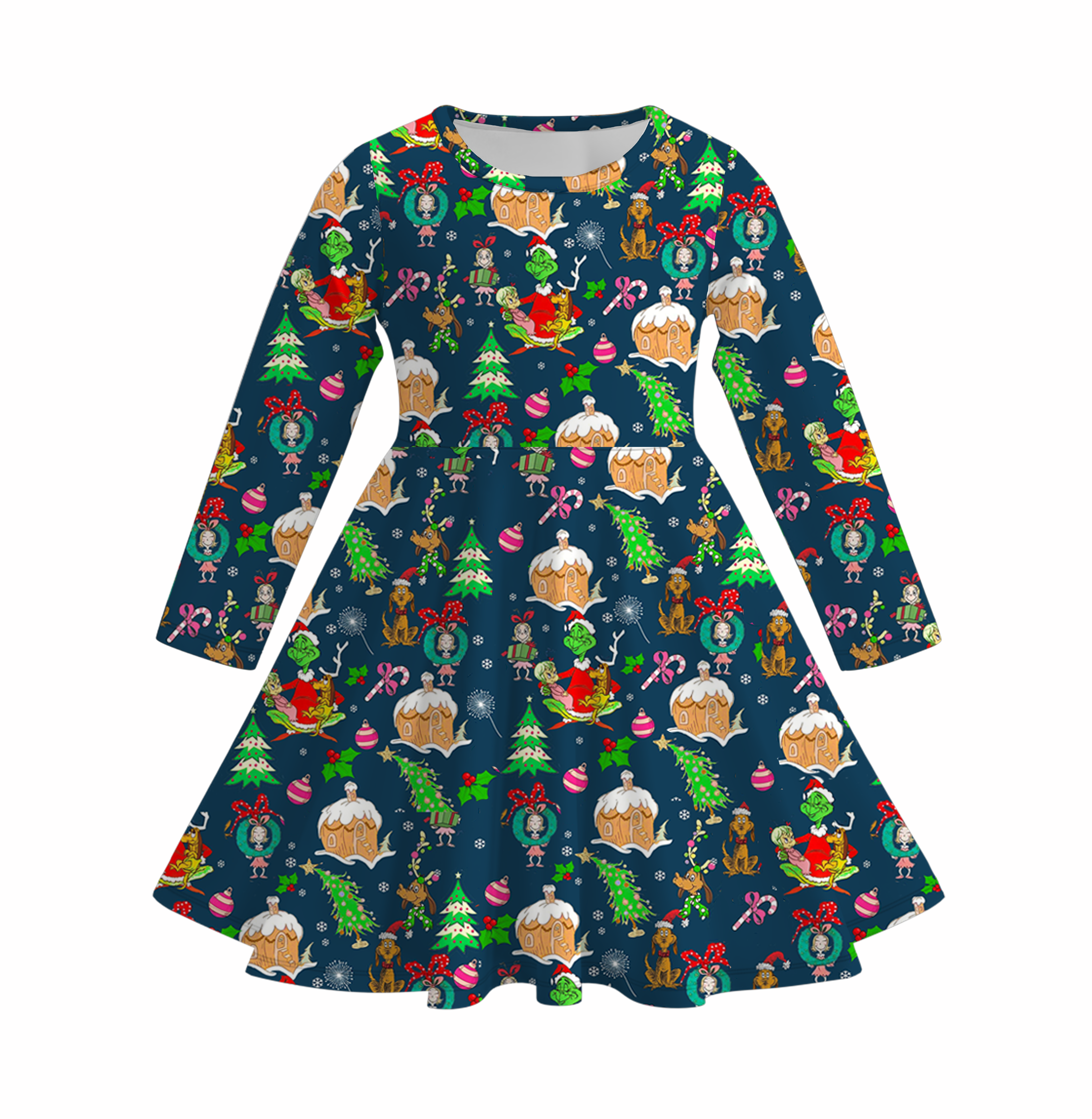 （Pre Order）Girls Christmas Cute Cartoon Print Dress