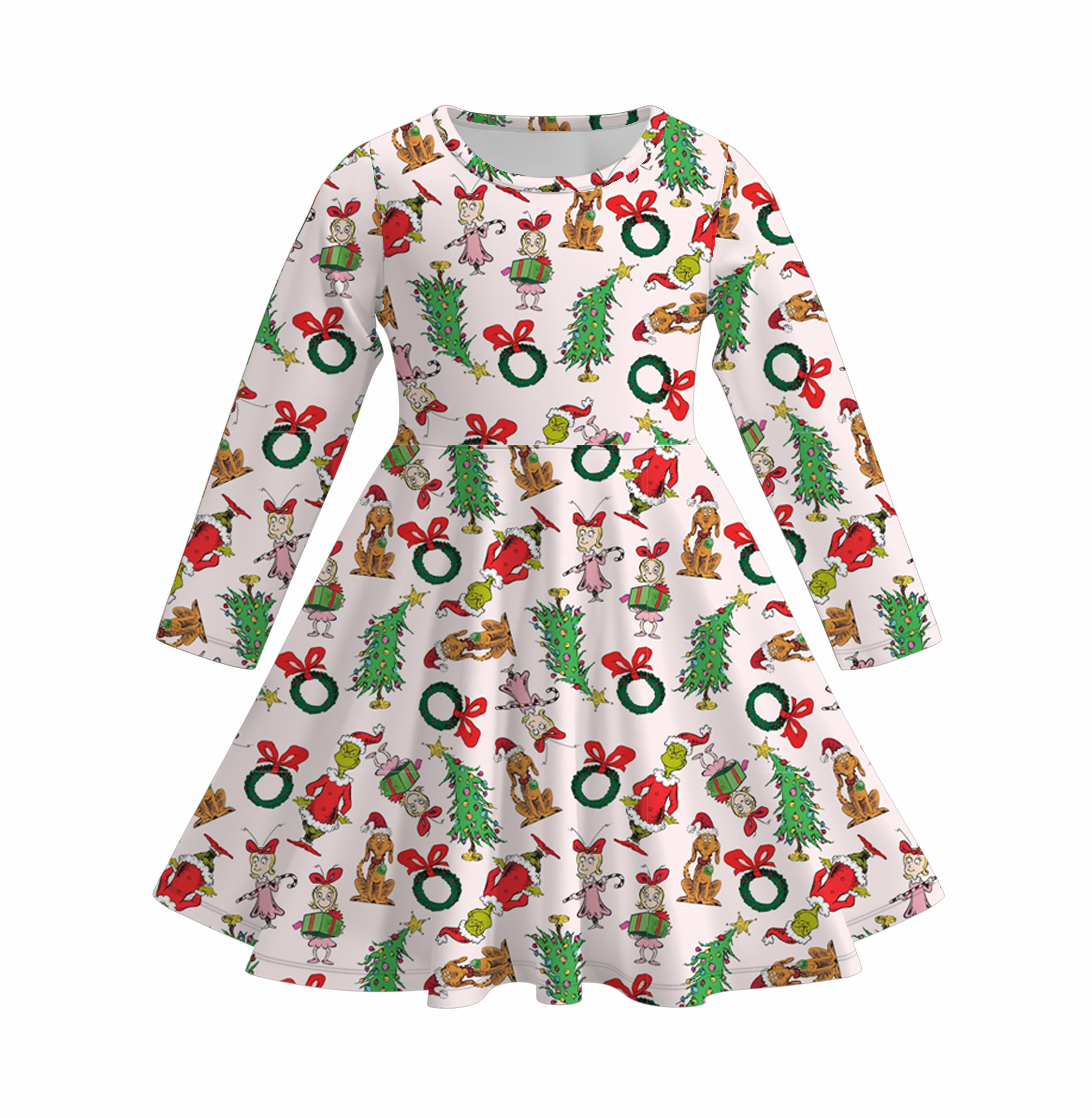 （Pre Order）Girls Christmas Cute Cartoon Print Dress