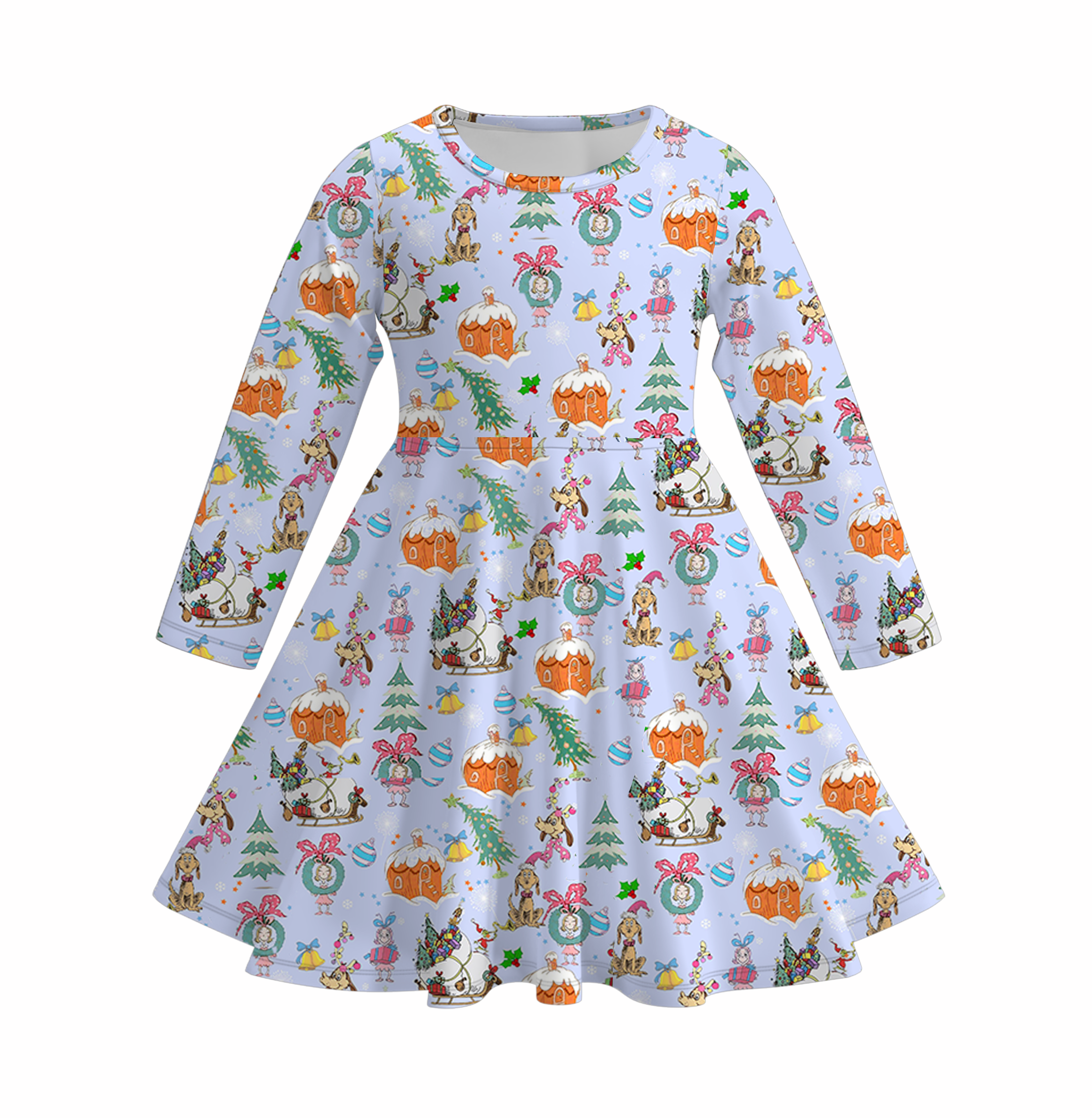 （Pre Order）Girls Christmas Cute Cartoon Print Dress