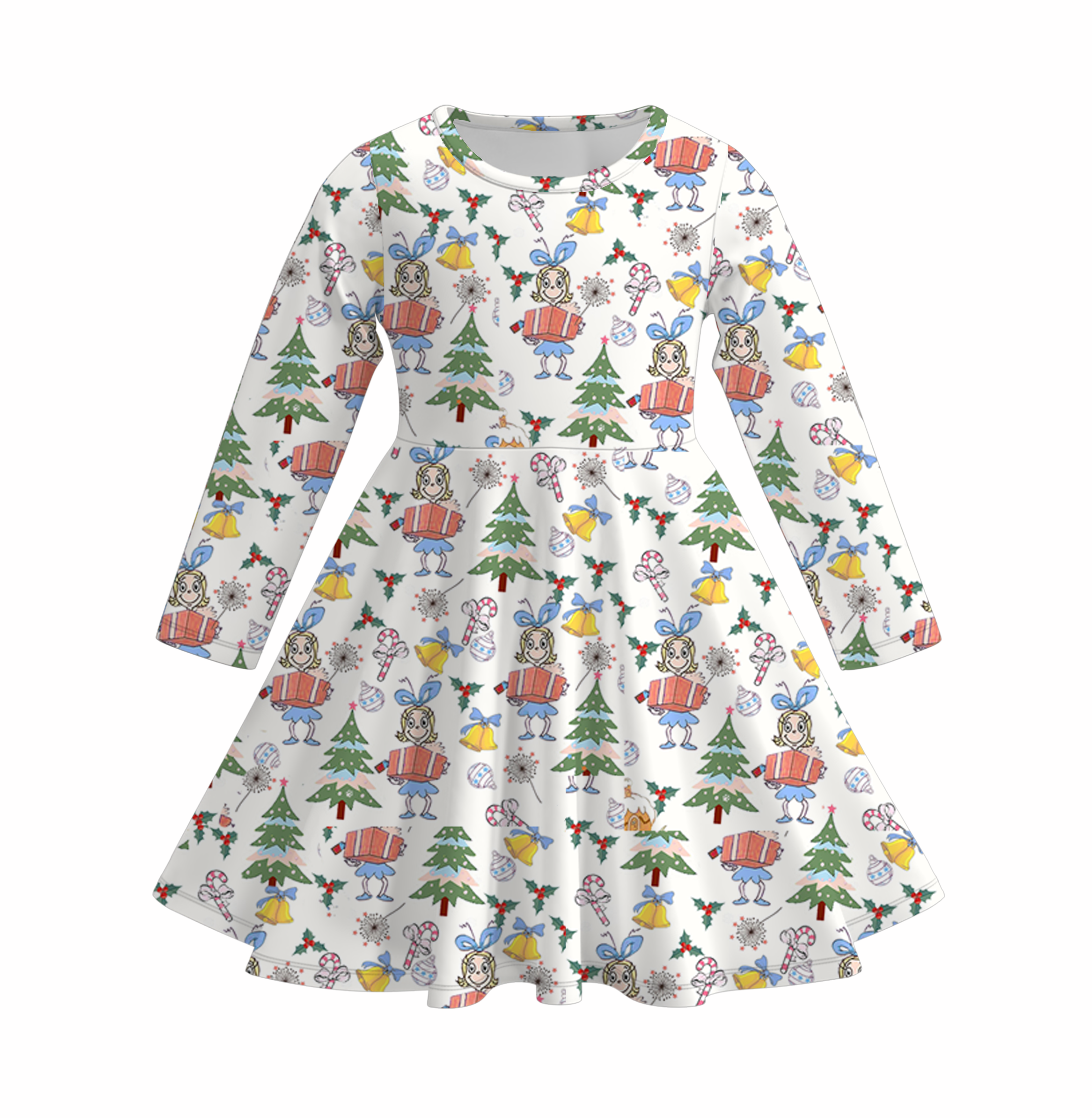 （Pre Order）Girls Christmas Cute Cartoon Print Dress