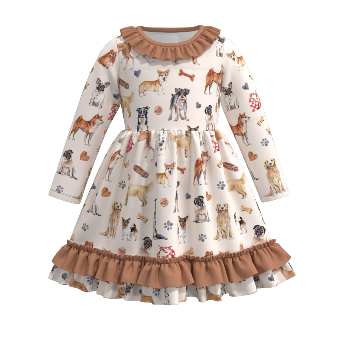 （Pre Order）Girls Fall Cute Animals Print Dress