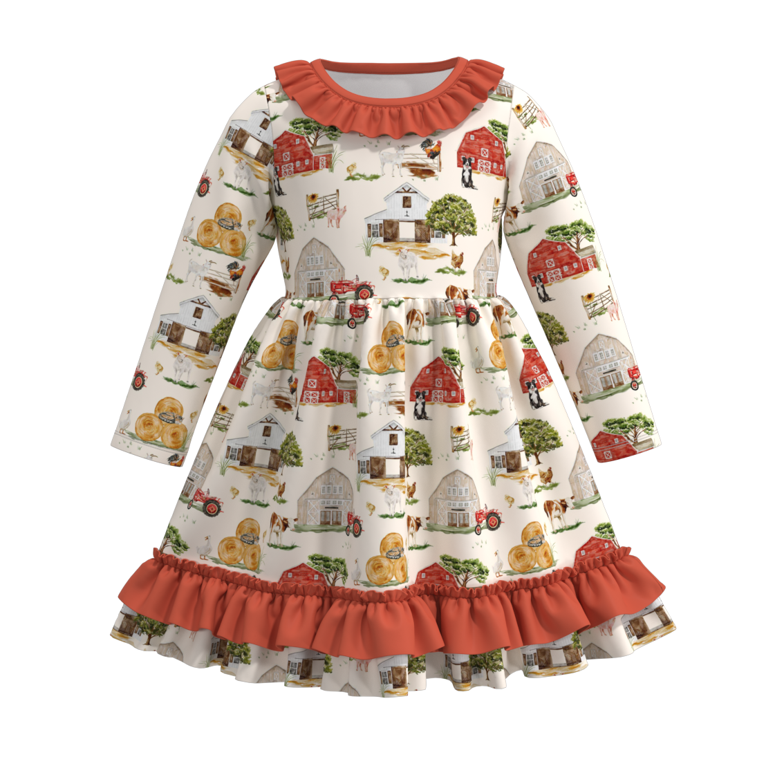 （Pre Order）Girls Fall Cute Animals Print Dress