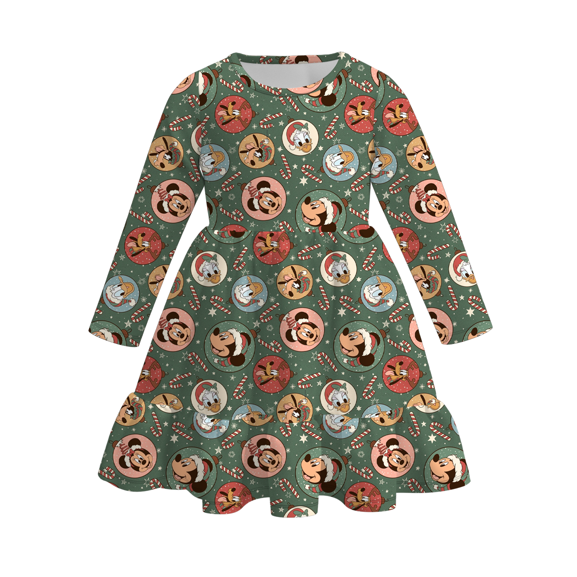 （Pre Order）Girls Christmas Cartoon Print Dress