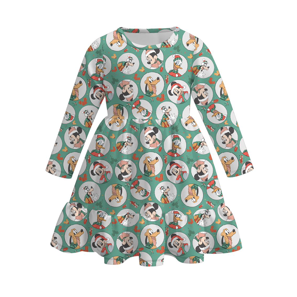 （Pre Order）Girls Christmas Cartoon Print Dress