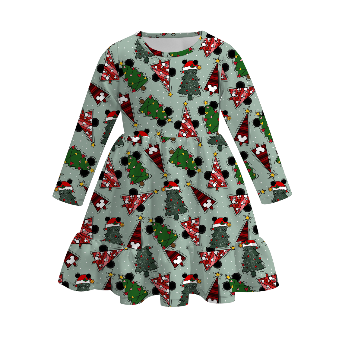 （Pre Order）Girls Christmas Cartoon Print Dress