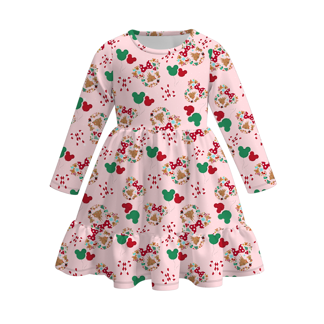 （Pre Order）Girls Christmas Cartoon Print Dress