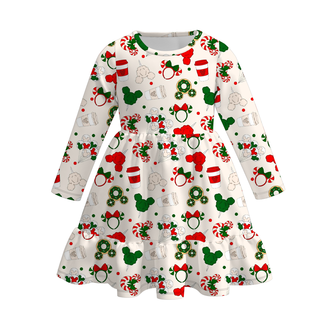 （Pre Order）Girls Christmas Cartoon Print Dress