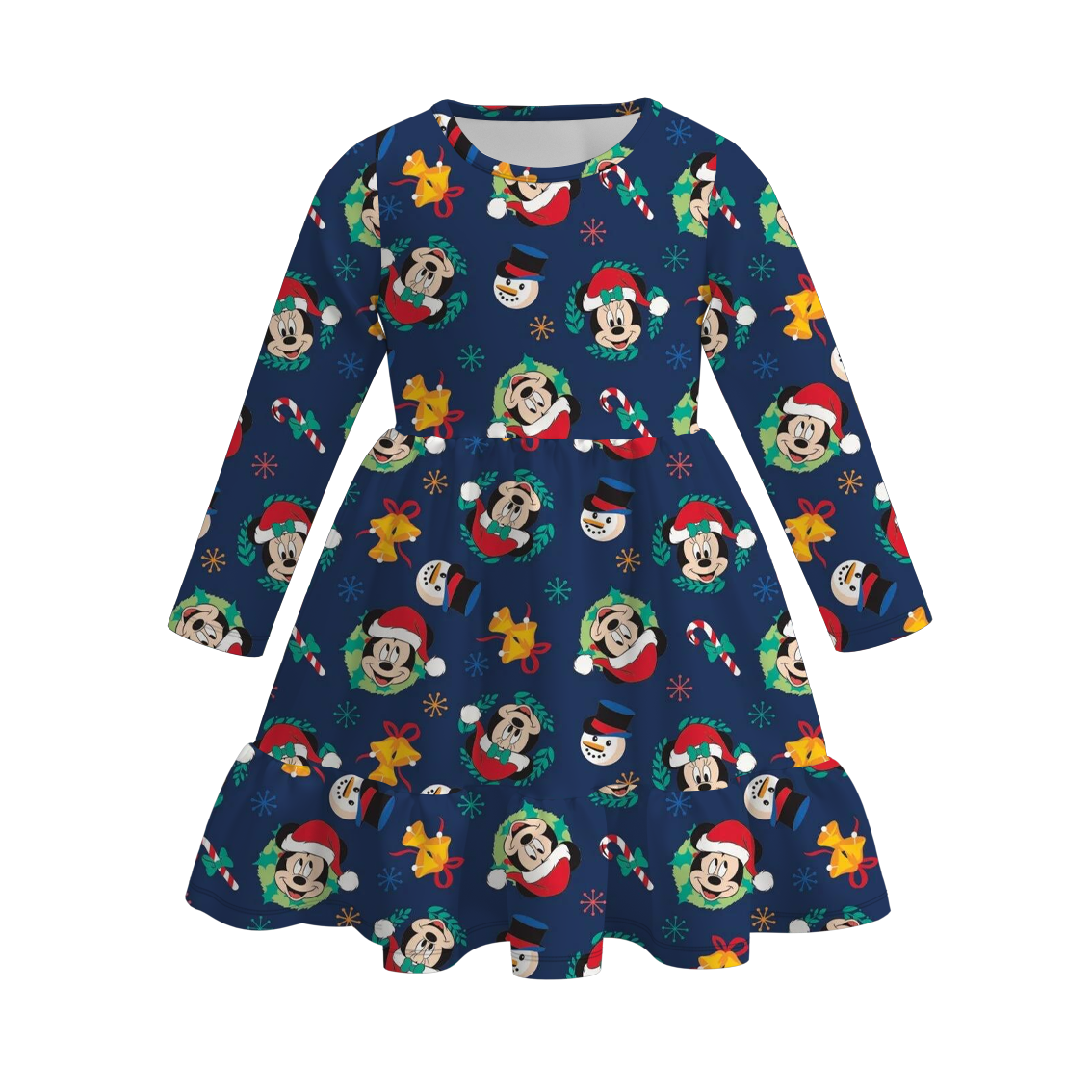 （Pre Order）Girls Christmas Cartoon Print Dress