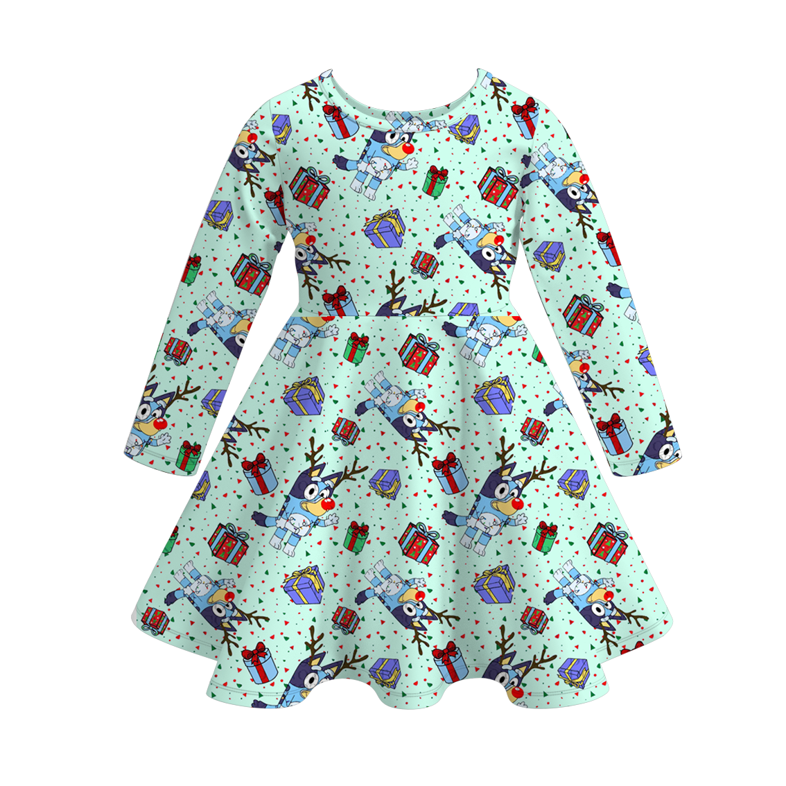 （Pre Order）Girls Christmas Cartoon Print Dress