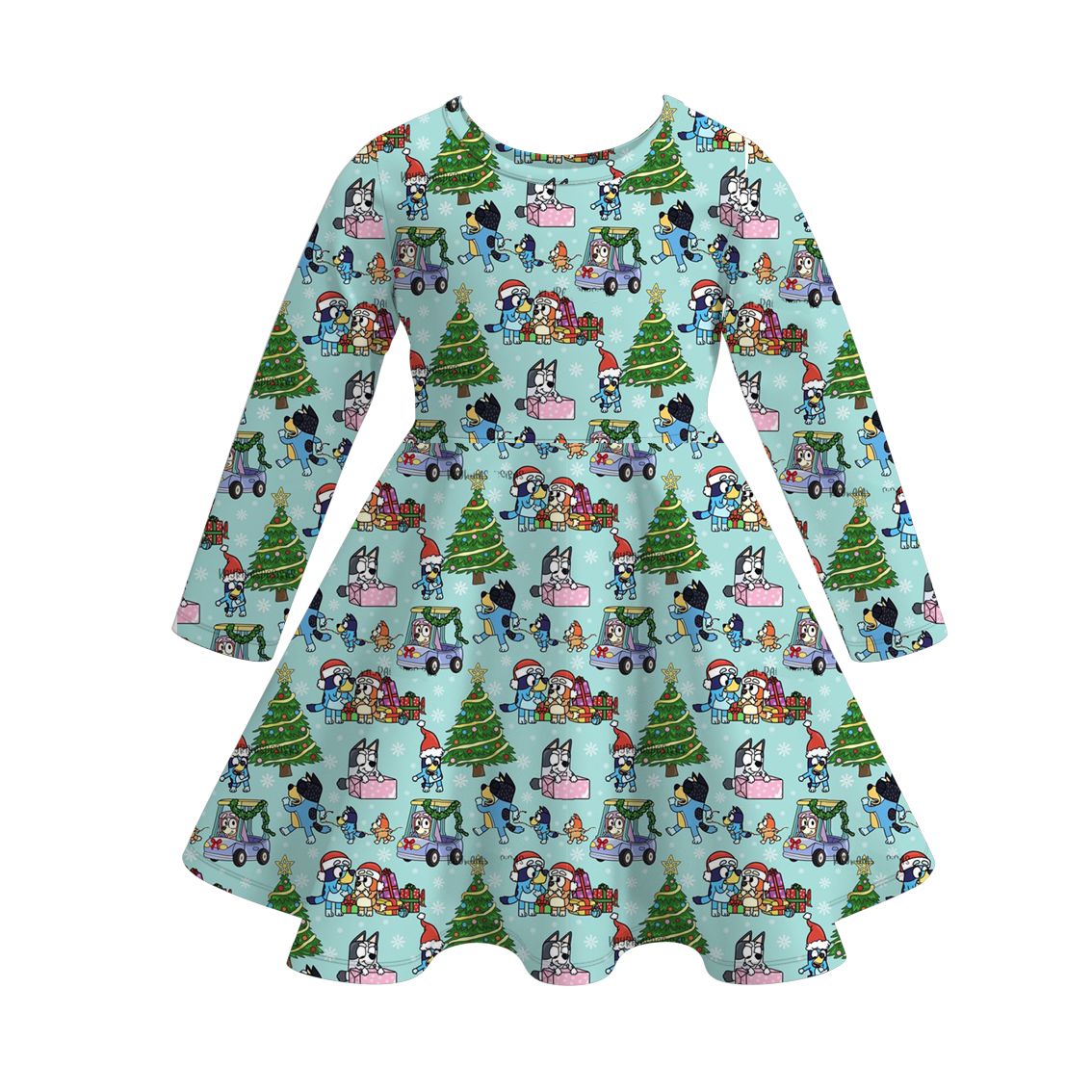 （Pre Order）Girls Christmas Cartoon Print Dress