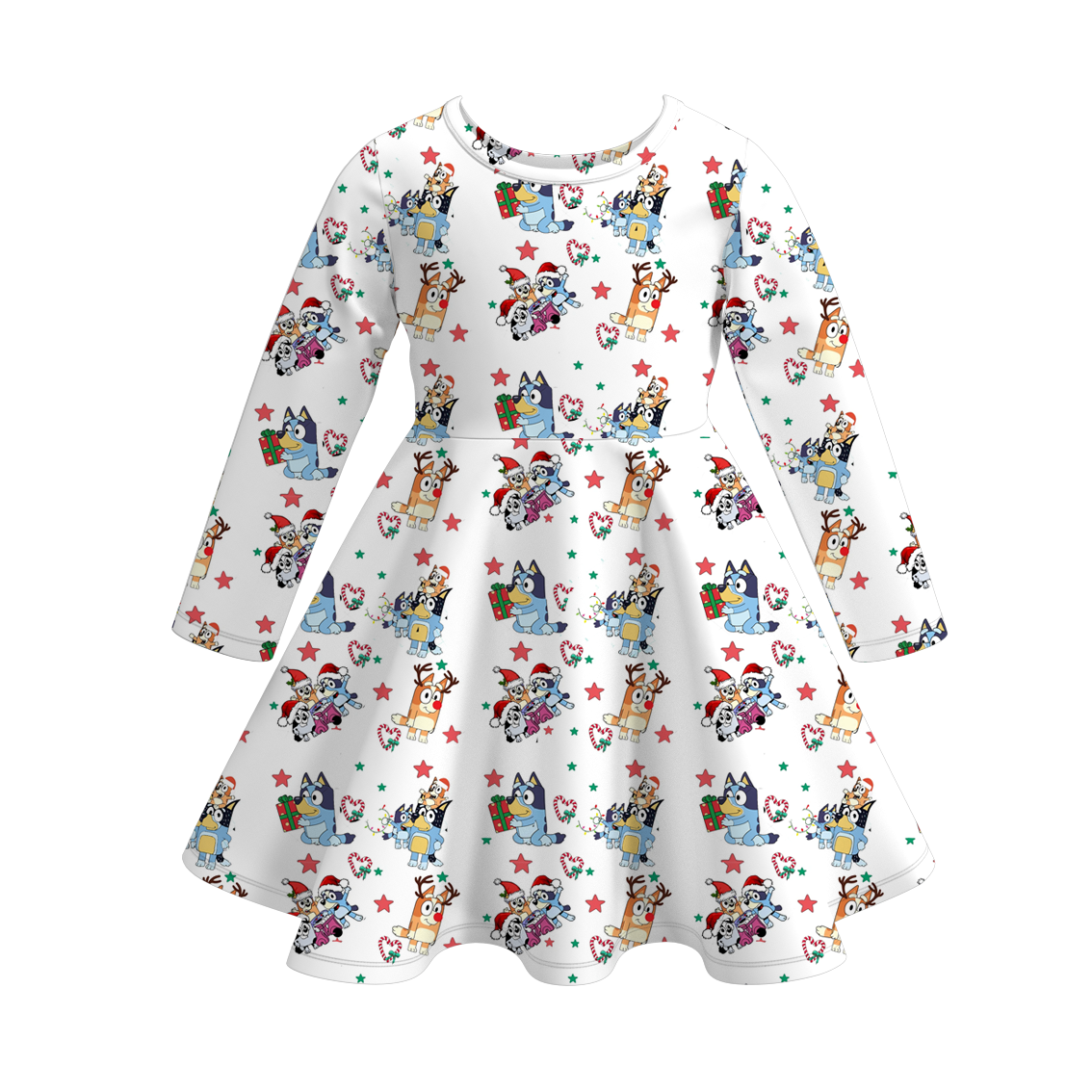 （Pre Order）Girls Christmas Cartoon Print Dress