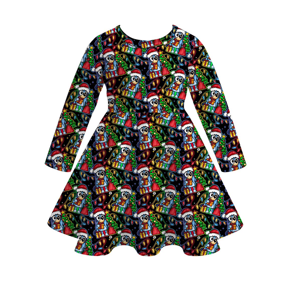 （Pre Order）Girls Christmas Cartoon Print Dress