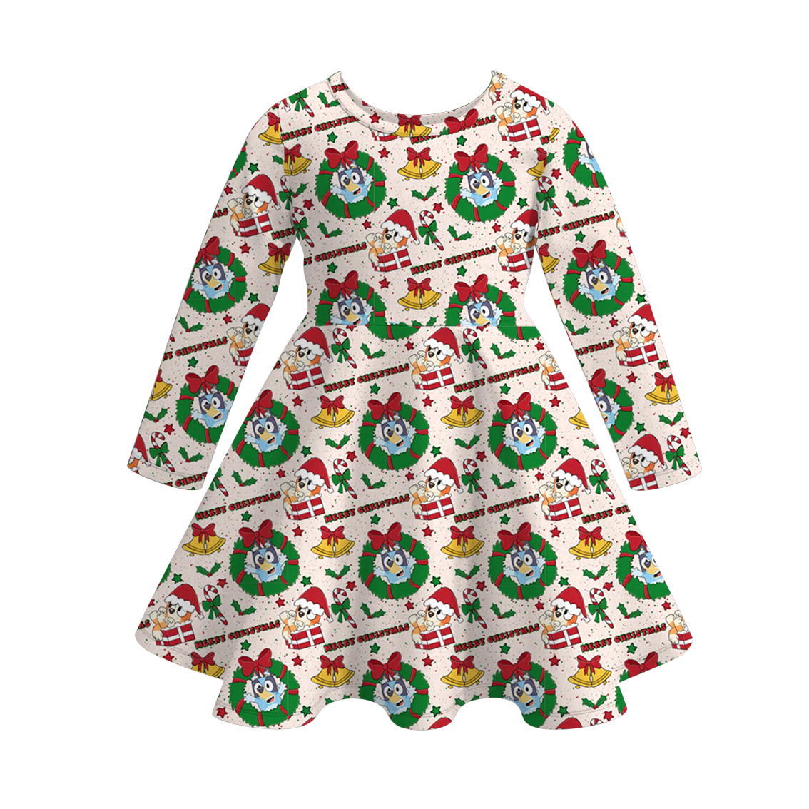 （Pre Order）Girls Christmas Cartoon Print Dress