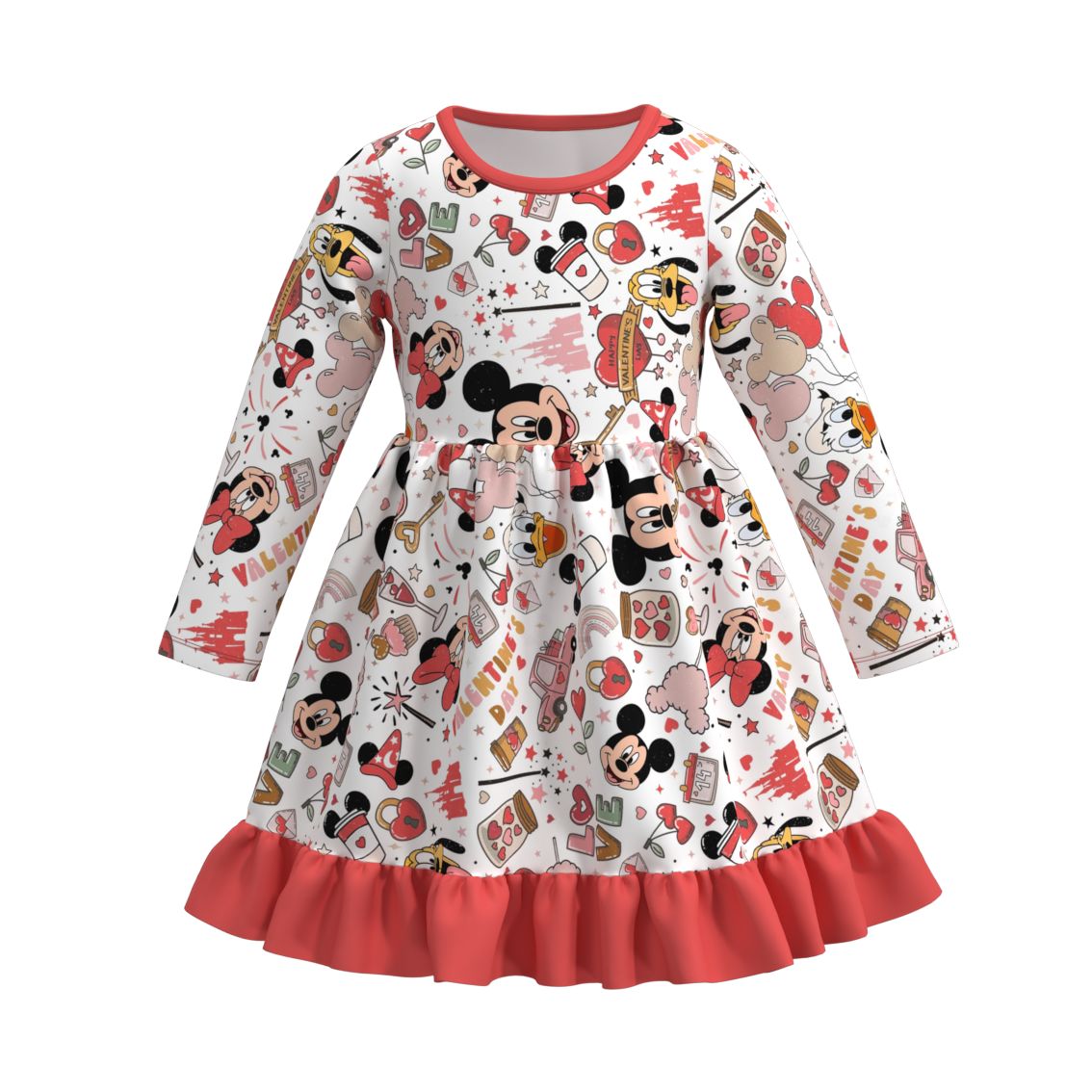 （Pre Order）Girls Valentine's Day Cartoon Print Dress