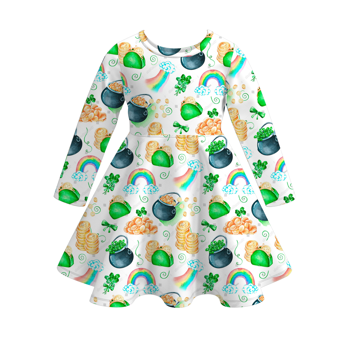 （Pre Order）Girls St. Patrick's Day Shamrock Print Milk Silk Dress