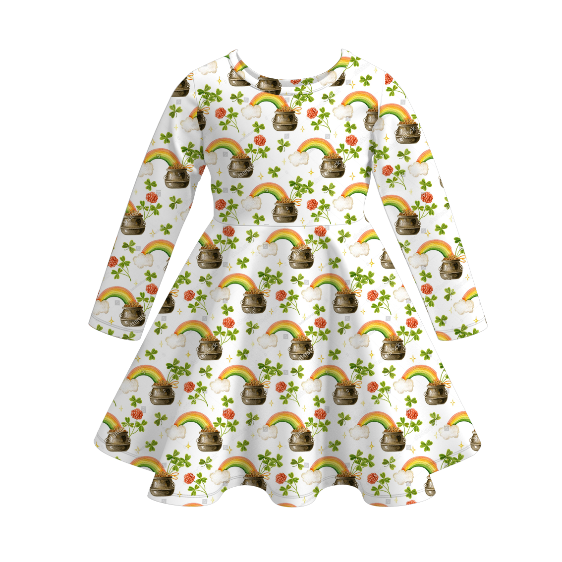 （Pre Order）Girls St. Patrick's Day Shamrock Print Milk Silk Dress