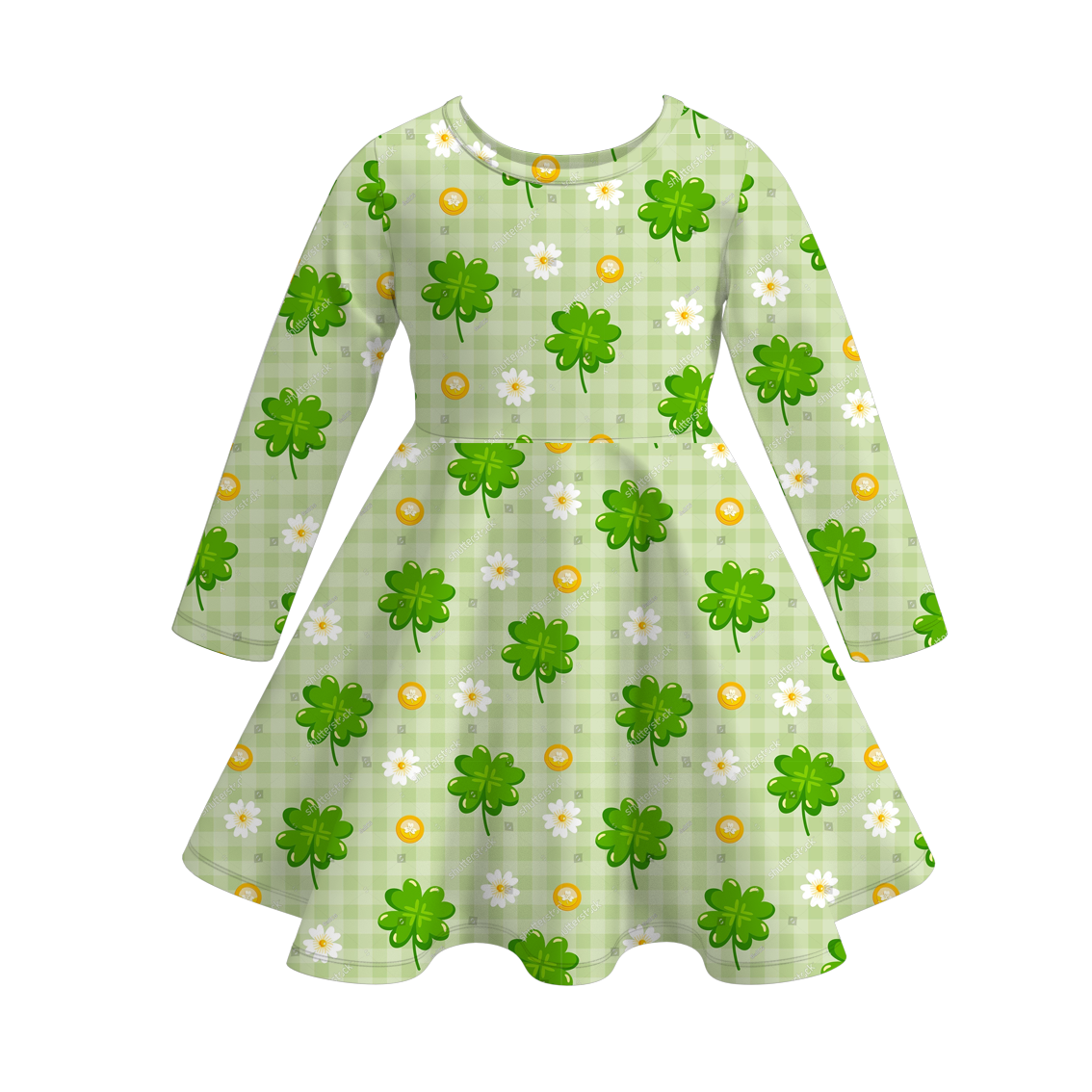 （Pre Order）Girls St. Patrick's Day Shamrock Print Milk Silk Dress