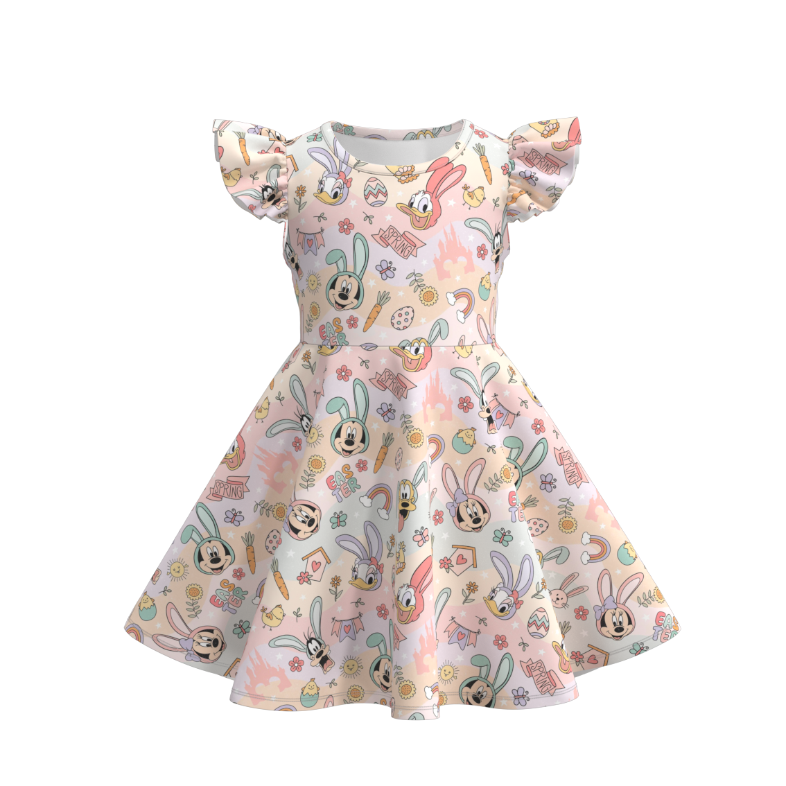 （Pre Order）Girls Easter Print Flying Sleeves Dress