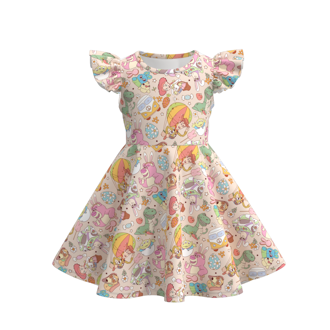 （Pre Order）Girls Easter Print Flying Sleeves Dress