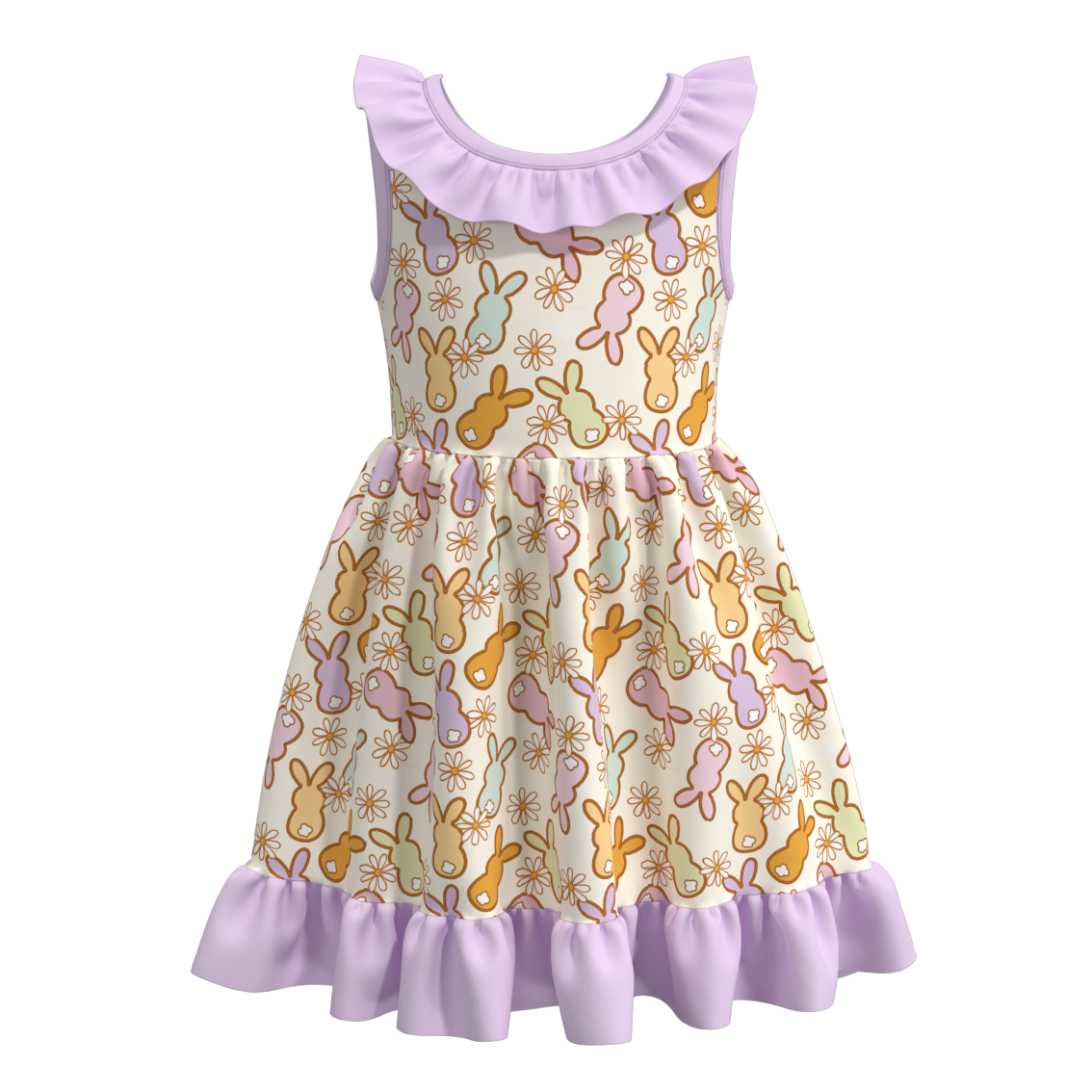 （Pre Order）Girls Easter Print Sleeveless Lace Dress