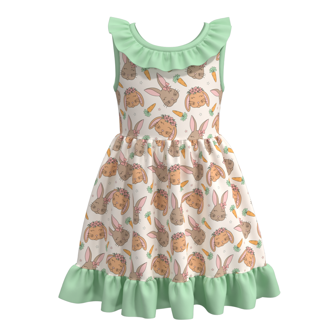 （Pre Order）Girls Easter Print Sleeveless Lace Dress