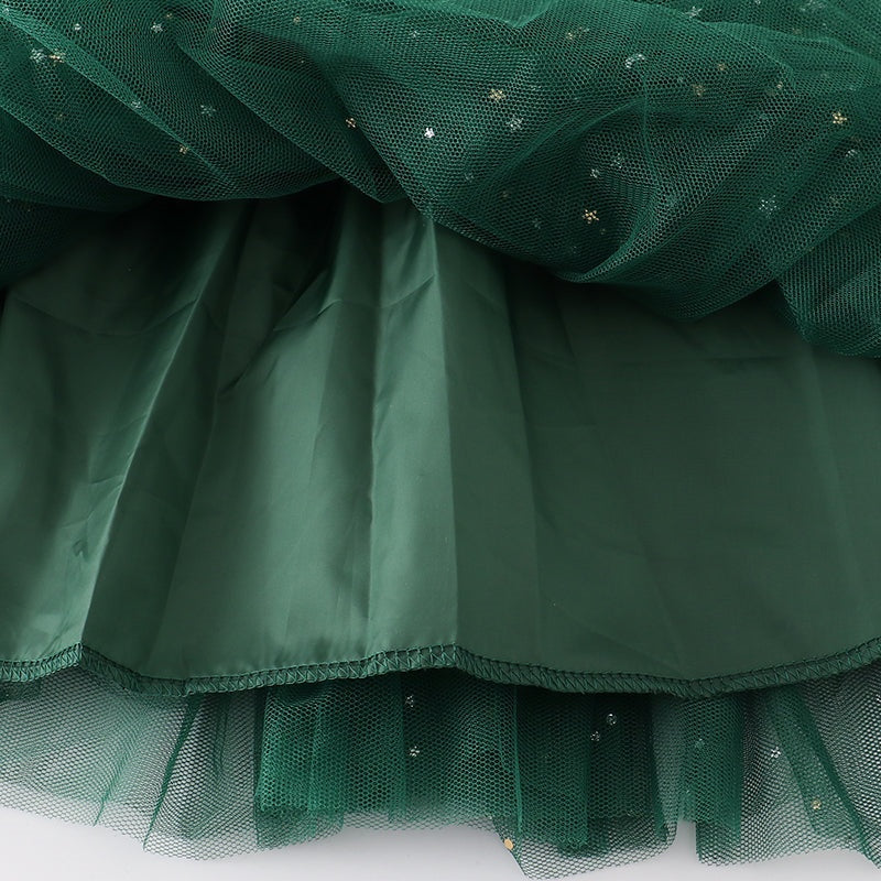 （In Stock L29-05-03）Girls Christmas Green Velvet Tulle Dress