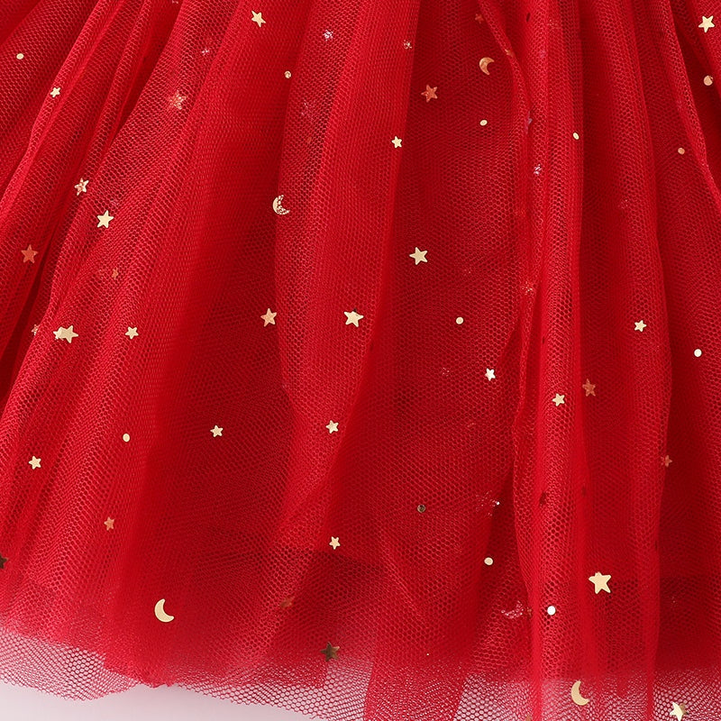 （In Stock L36-05-02）Girls Red Velvet Tulle Dress