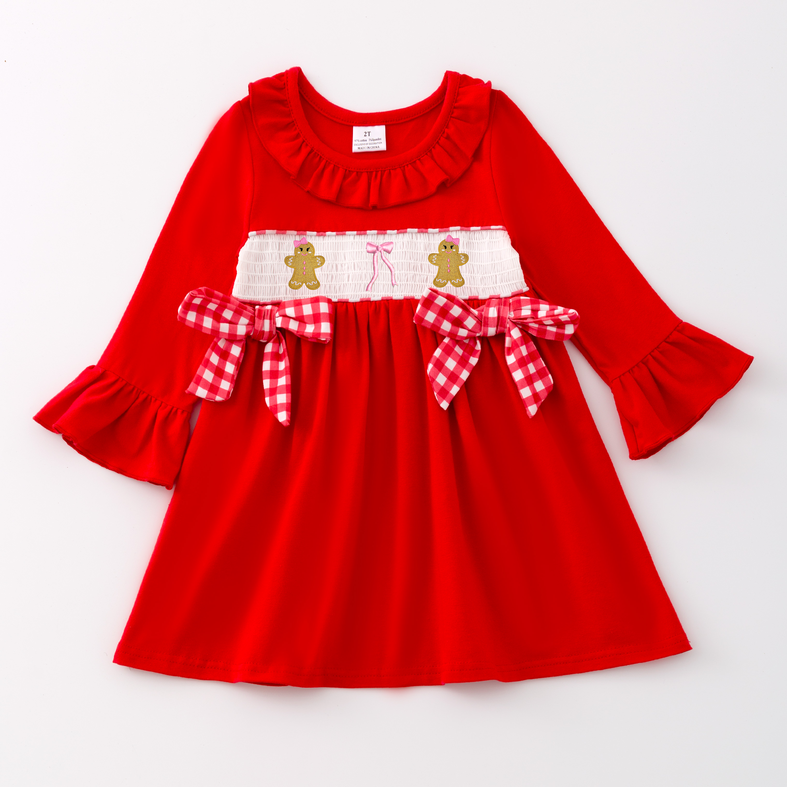 （Pre Order）Girls Christmas Embroidery Smocked Dress