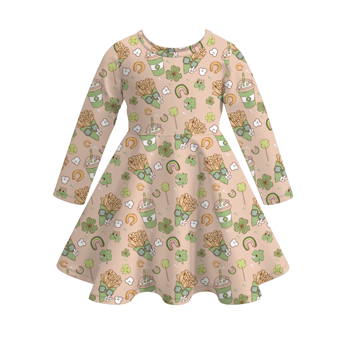 （Pre Order）Girls St. Patrick's Day Shamrock Print Milk Silk Dress