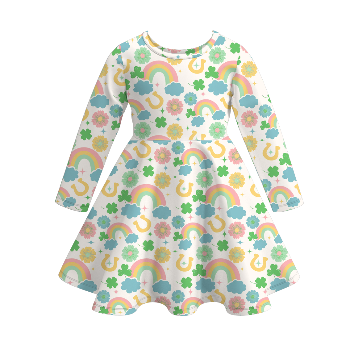 （Pre Order）Girls St. Patrick's Day Shamrock Print Milk Silk Dress