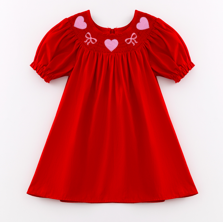 （Pre Order）Girls Valentine's Day Embroidery Smocked Dress and Romper