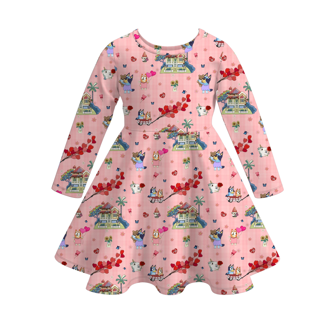 （Pre Order）Girls Valentine's Day Cute Cartoon Print Dress