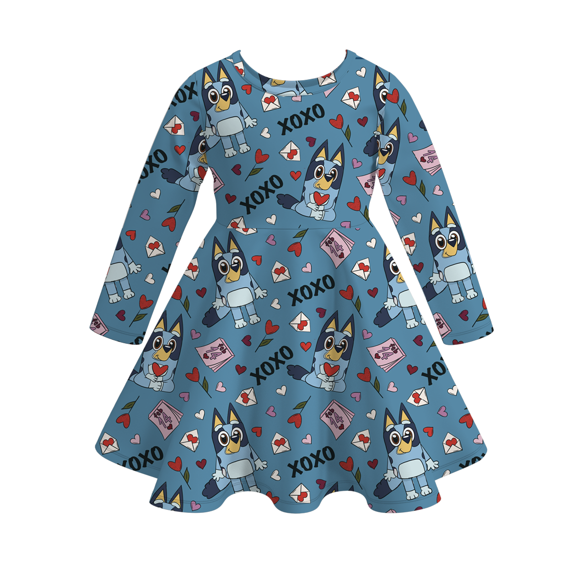 （Pre Order）Girls Valentine's Day Cute Cartoon Print Dress