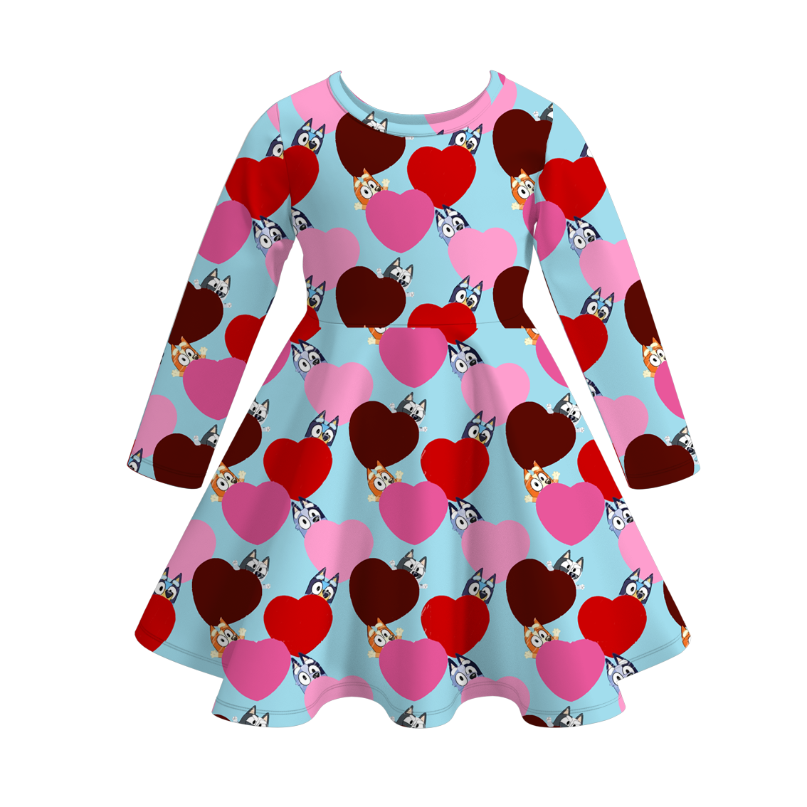 （Pre Order）Girls Valentine's Day Cute Cartoon Print Dress