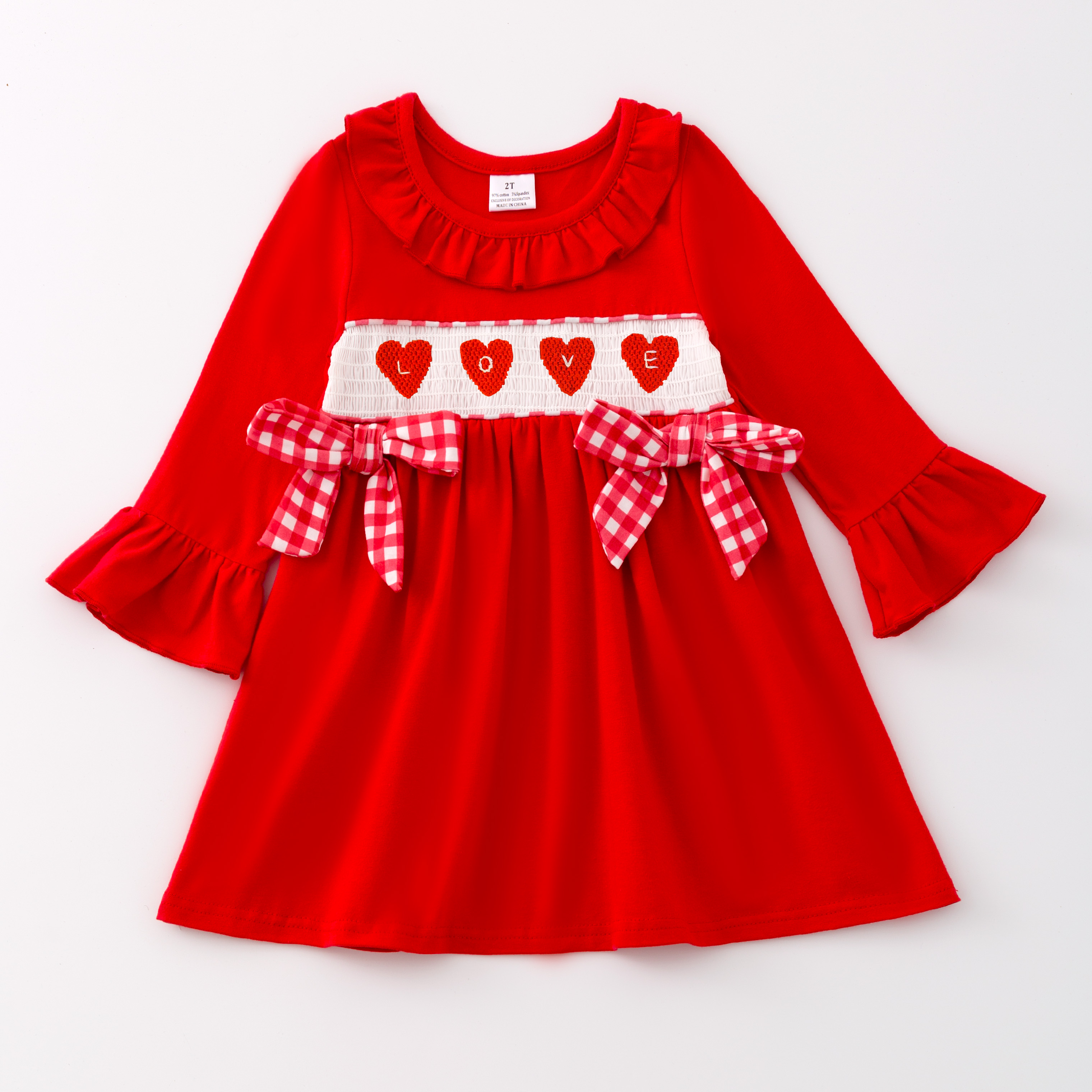 （Pre Order）Girls and Boys Valentine's Day Embroidery Smocked Dress Romper Outfit