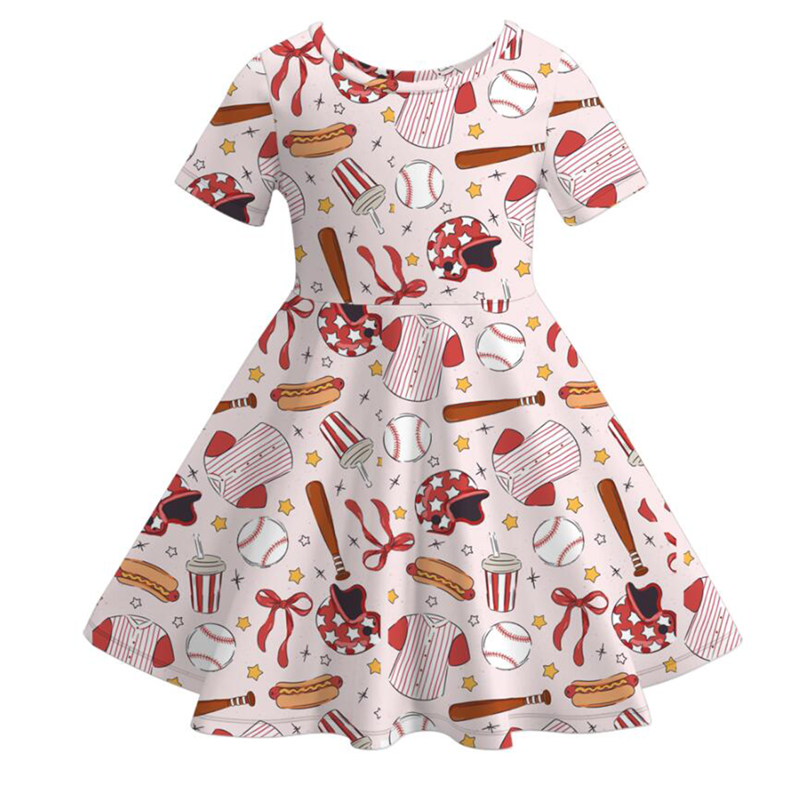 （Pre Order）Girls Spring and Summer Baseball Print Dress