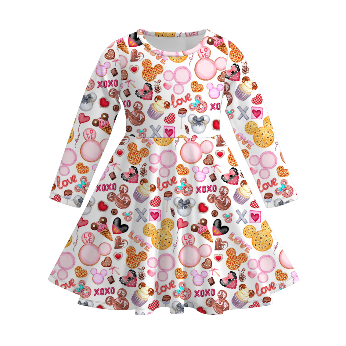 （Pre Order）Girls Valentine's Day Cartoon Print Dress