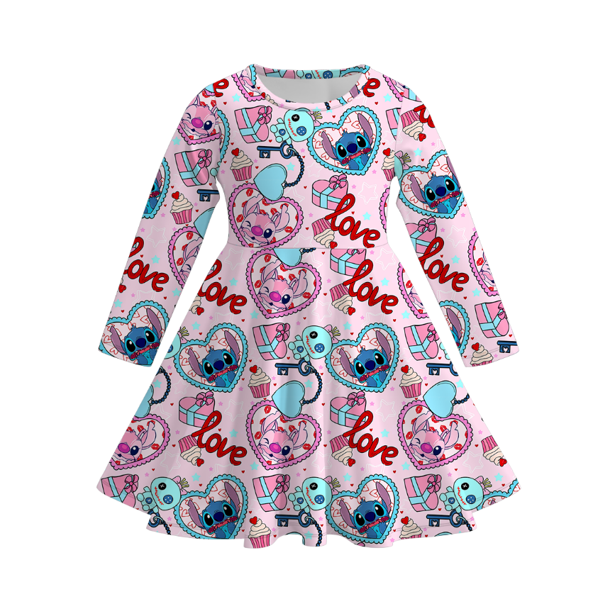 （Pre Order）Girls Valentine's Day Cartoon Print Dress