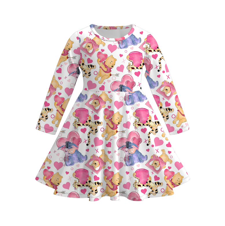 （Pre Order）Girls Valentine's Day Cartoon Print Dress